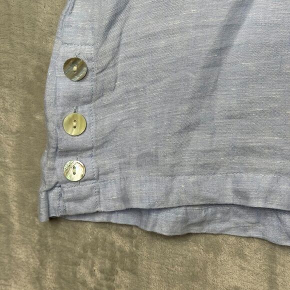 Tahari Top Womens Medium Blue 100% Linen V Neck 3/4 Sleeve Boxy Relaxed Buttons - Picture 3 of 12
